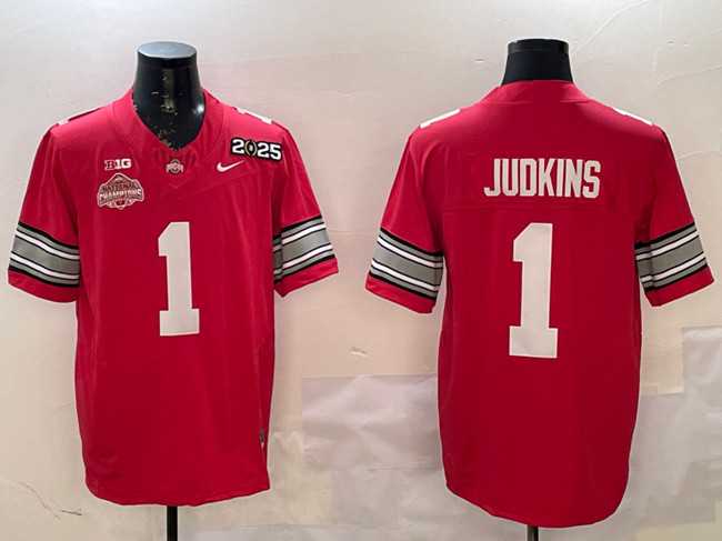 Men%27s Ohio State Buckeyes #1 Quinshon Judkins Red 2025 CFP Final With National Champions Patch F.U.S.E. Vapor Limited Stitched Jersey